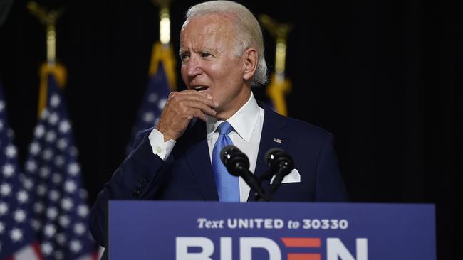 Joe Biden speaks before introducing his vice presidential running mate, US Senator Kamala Harris. Picture: AFP.