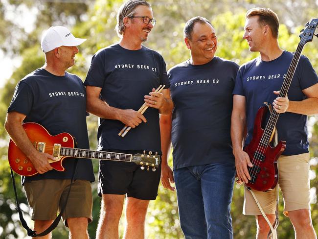 WEEKEND TELEGRAPHS - 22.12.23MUST NOT PUBLISH  BEFORE CLEARING WITH PIC EDITOR  - Ex cricketers that form the band Six and Out pictured in Hornsby today. L to R,  Brad McNamara, Gavin Robertson, Richard Chee Quee and Brett Lee.  Picture: Sam Ruttyn