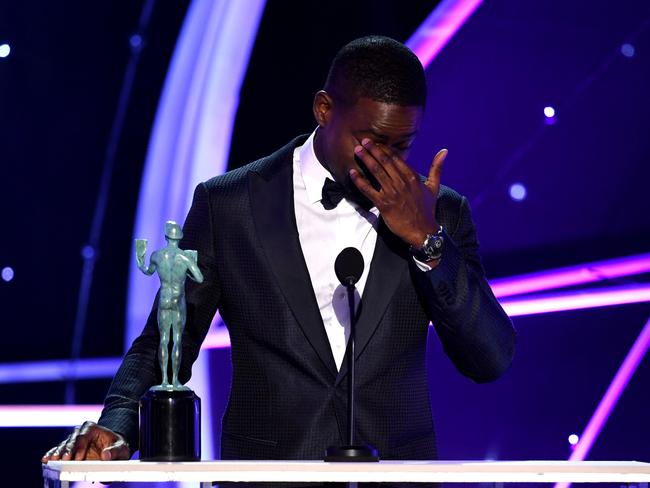 Sterling K. Brown accepts the Outstanding Performance by a Male Actor in a Drama Series award for ‘This Is Us’ onstage during the 24th Annual Screen Actors Guild Awards. Picture: Getty