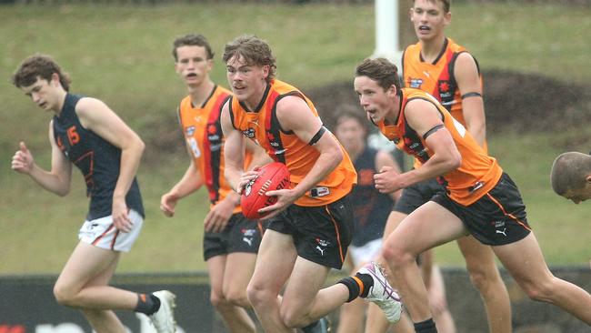 NAB League: Declan Willmore of Cannons runs forward against the GWS Giants Academy on Saturday, April 2, 2022, in Craigieburn, Victoria, Australia. Picture: Hamish Blair