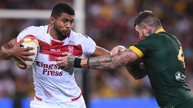 Watkins in action during the 2017 Rugby League World Cup Final between the Australian Kangaroos and England at Suncorp Stadium. Picture: Bradley Kanaris/Getty Images