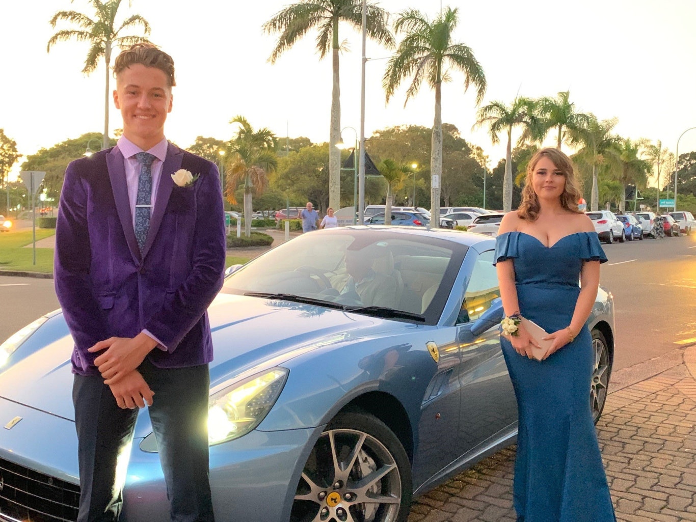 Jacob Bunt and Hannah Stanton arriving at the Hervey Bay Boat Club for the Fraser Coast Anglican College.