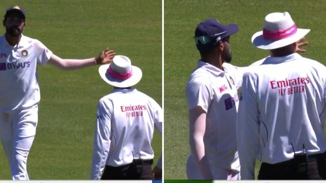 Mohammed Siraj points out fans in the SCG crowd.