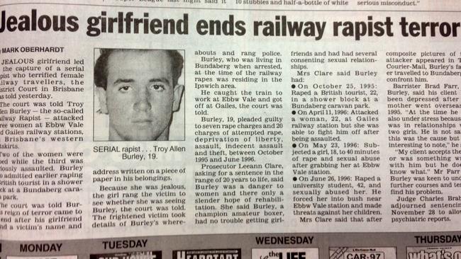 Newspaper stories on Troy Allen Burley the railway rapist