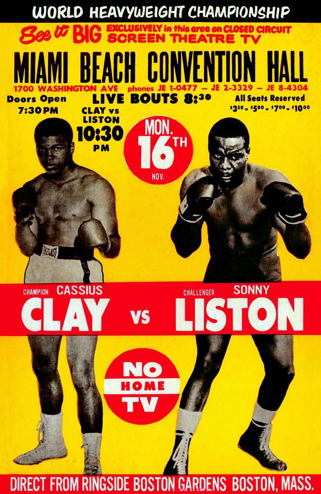 A poster promoting the heavyweight bout between Cassius Clay and Sonny Liston.