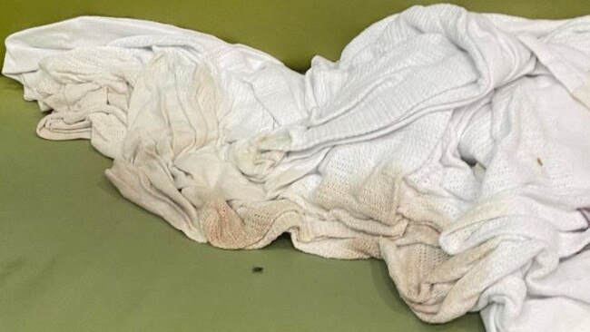 Images of dirty blankets allegedly in a common area at the Swanston Centre acute psychiatric admissions unit. Photo: Supplied.