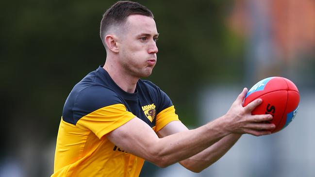 Tom Scully did some light work at Hawthorn training today. Picture: Getty Images