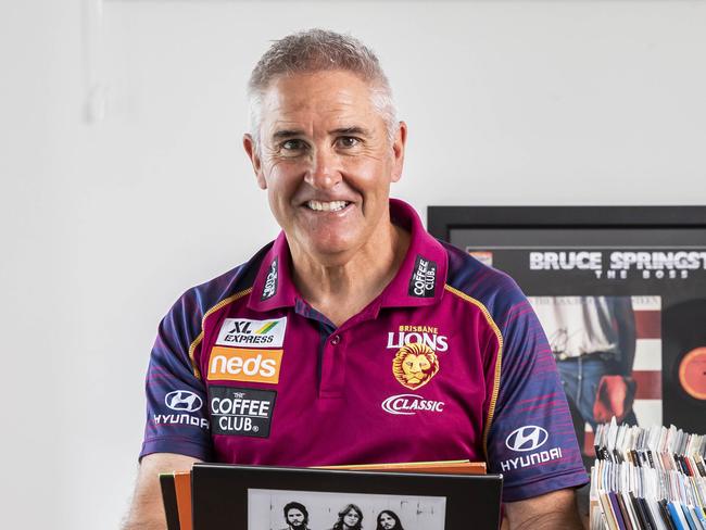 QBM magazine - Brisbane Lions coach Chris Fagan who collects vinyl records at home with his record collection. Pic Mark Cranitch.