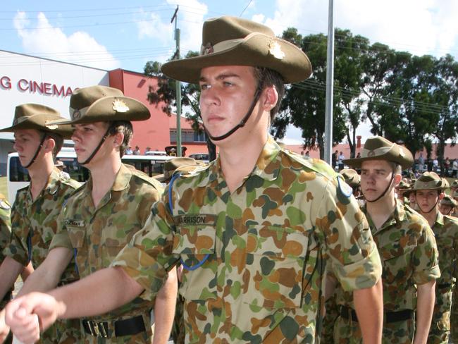 Anzac Day service in Nerang to the Nerang RSL Club. Armed Forces march at Nerang. Reporter: Jennifer Barwick