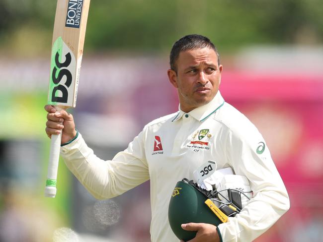 GALLE, SRI LANKA - JANUARY 30: Usman Khawaja of Australia walks off after he was dismissed for 232 runs during day two of the First Test match in the series between Sri Lanka and Australia at Galle International Stadium on January 30, 2025 in Galle, Sri Lanka.  (Photo by Robert Cianflone/Getty Images)