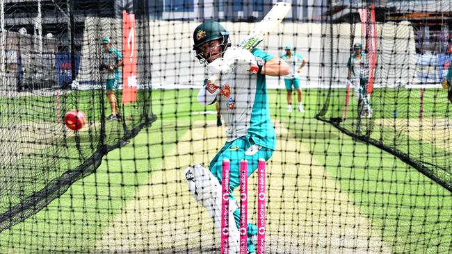 Australian batsman David Warner bats in the nets during a training session at the Sydney Cricket Ground on Wednesday. Picture: AFP