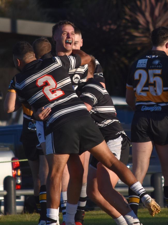 Che Hyslop celebrates his try. Picture: Sean Teuma/NewsLocal