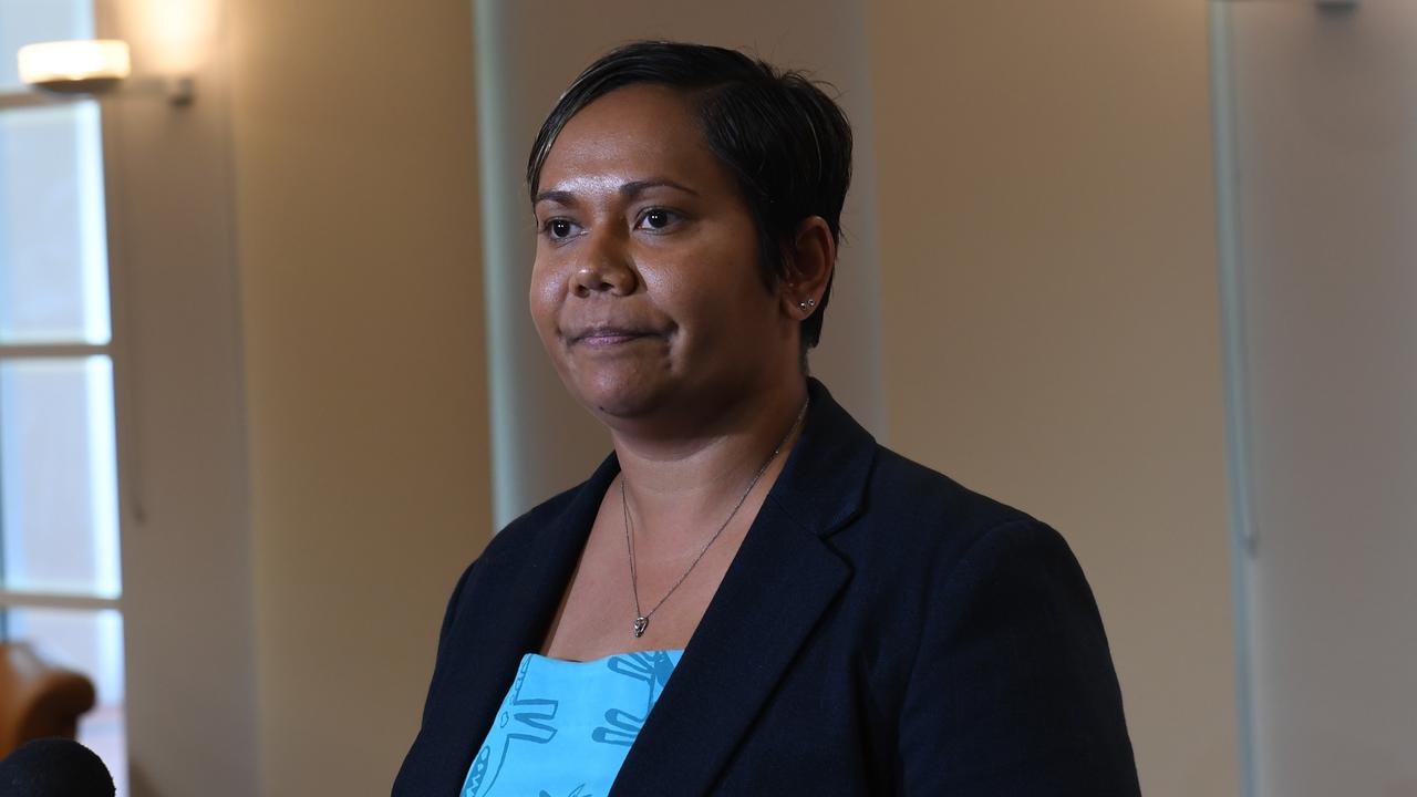 Attorney-General Selena Ubio answers questions after signing the Aboriginal Justice Agreement. Picture: (A)manda Parkinson