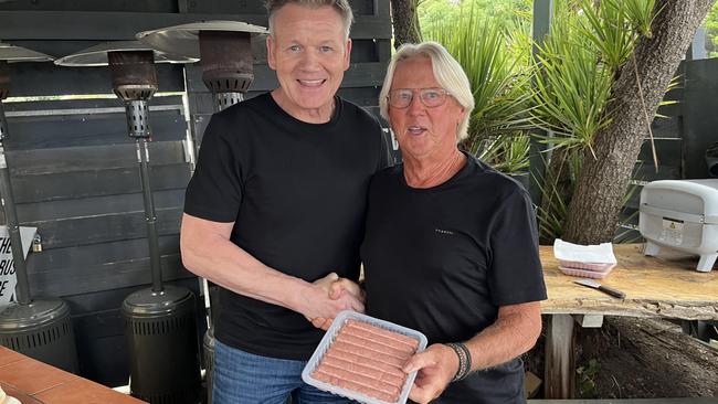 Celebrity chef Gordon Ramsey with Lorne Aquatic and Angling Club vice commodore Ric Addison. Photo: Supplied.