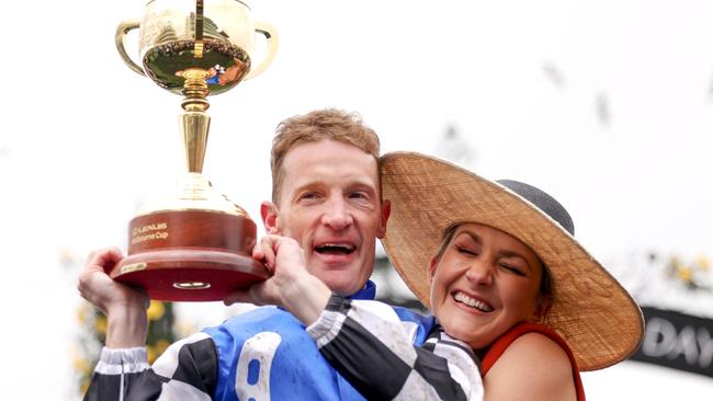 Mark Zahra celebrates winning on Gold Trip. Photo by Jonathan DiMaggio/Getty Images for VRC