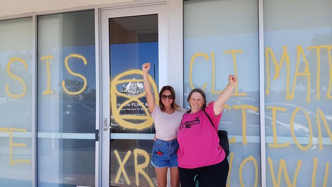 The Extinction Rebellion protest outside the Boothby electoral office of SA Liberal MP Nicolle Flint Source: Facebook