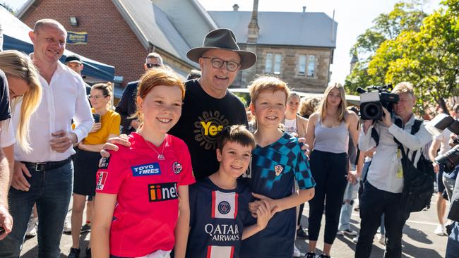 Anthony Albanese visits Balmain Public School polling booth on referendum day. Picture NCA NewsWire / Seb Haggett