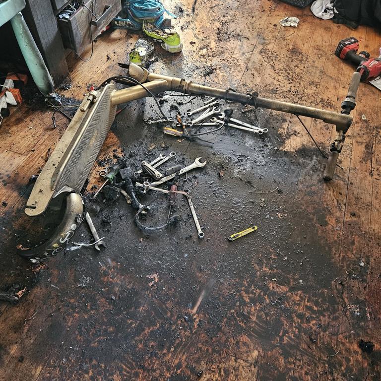 One of the e-scooters which caught alight overnight. Photo: FRNSW