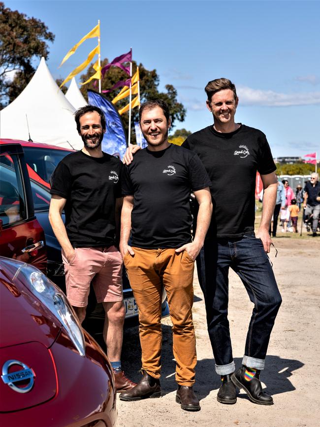 The Good Car Company co-founders Sam Whitehead, Anthony Broese van Groenou, Anton Vikstrom. Source: Supplied.