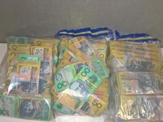 Cash seized by police. Picture: SAPOL