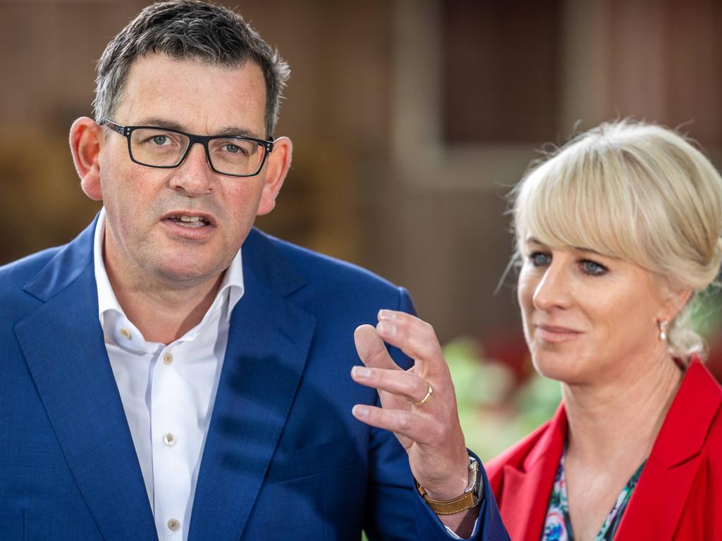 Daniel Andrews and his wife Catherine. Picture: Jake Nowakowski