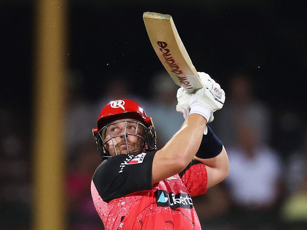 Aaron Finch goes aerial during round 1. Picture: Matt King/Getty Images