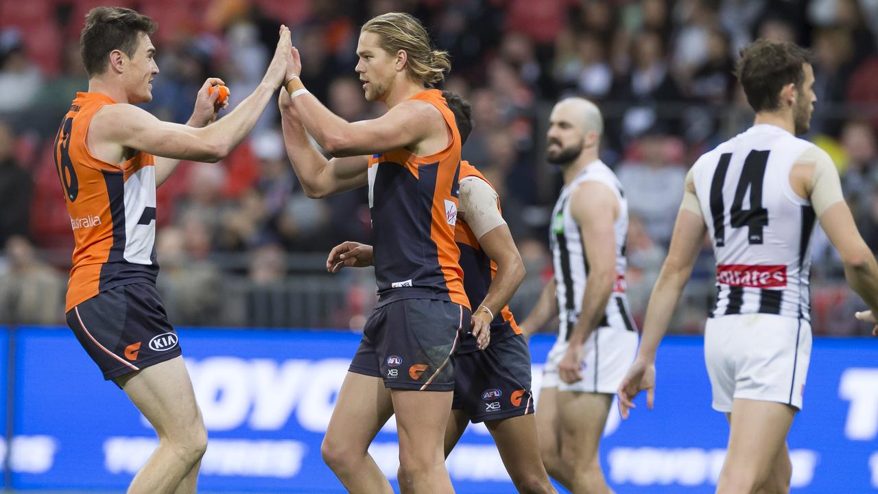 Jeremy Camreron and Harrison Himmelberg celebrate a goal during the demolition. Picture: AAP