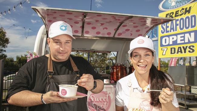 Braden and Georgina Ceccato opened Sweet Spot crumble bar in Robina in June. Picture: Glenn Campbell