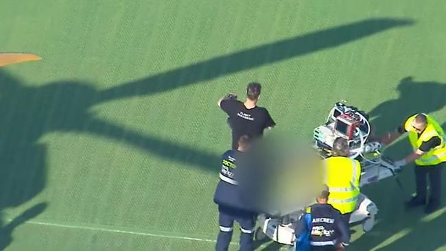 Queensland Paramedics and an RACQ Lifeflight rescue helicopter crew were called to help. Picture: Nine