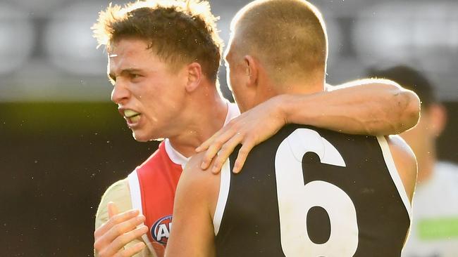 Jack Billings celebrates a goal with Seb Ross. Picture: Getty Images