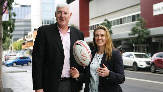 Williams with Rugby Australia chairman Cameron Clyne in Parramatta.