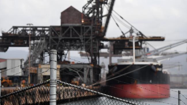 A ship berthed at the Port Kembla steelworks in Wollongong. Picture AAP