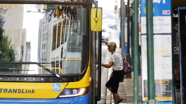 Passengers on Brisbane City Council buses are now entering through the rear door. Picture: AAP Image/Josh Woning