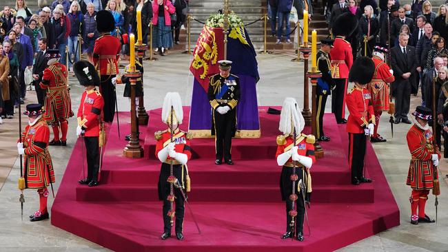 King Charles III stood at the head of the Queen’s coffin. Picture: Getty Images