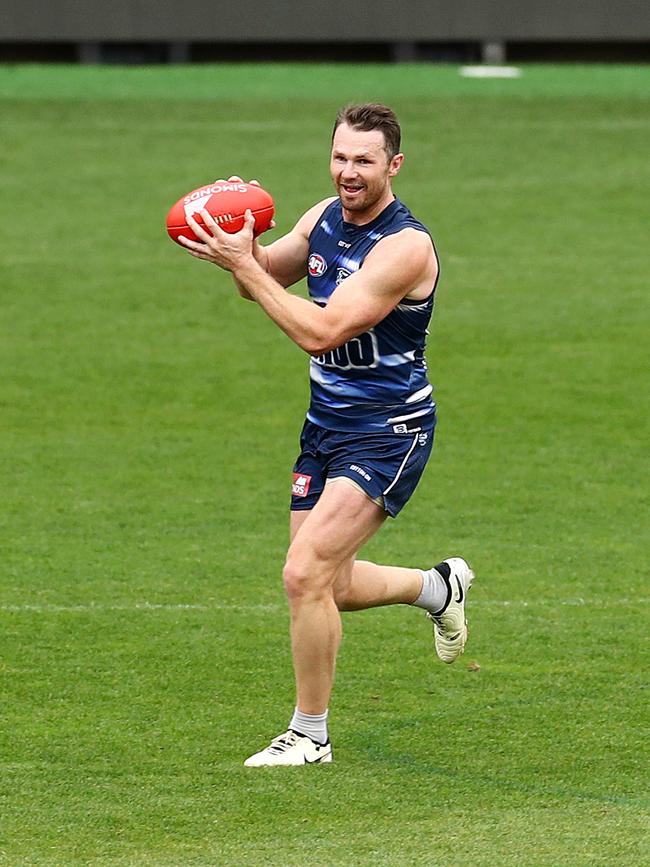 Patrick Dangerfield at Cats training on Thursday. Picture: Alison Wynd