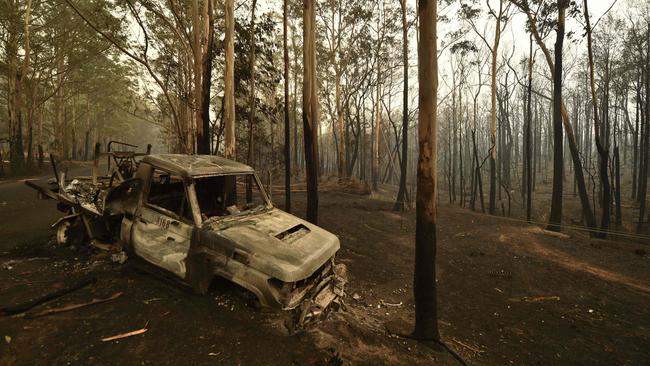 A burnt car is seen in Kangaroo Valley, in Australia's New South Wales Picture: AFP