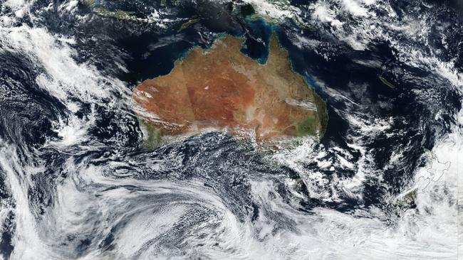 Emergency services are warning of the potential impacts of a vigorous cold front brining snowfall and windy conditions to low levels in NSW. Picture: NASA