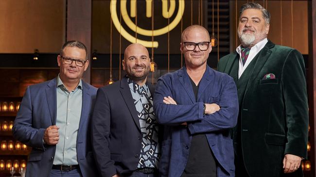 Many celebrity chefs like Heston Blumenthal (third from left) enjoyed taking part in MasterChef because of their friendships with the former hosts and judges, Gary Mehigan, George Calombaris and Matt Preston. Picture: supplied