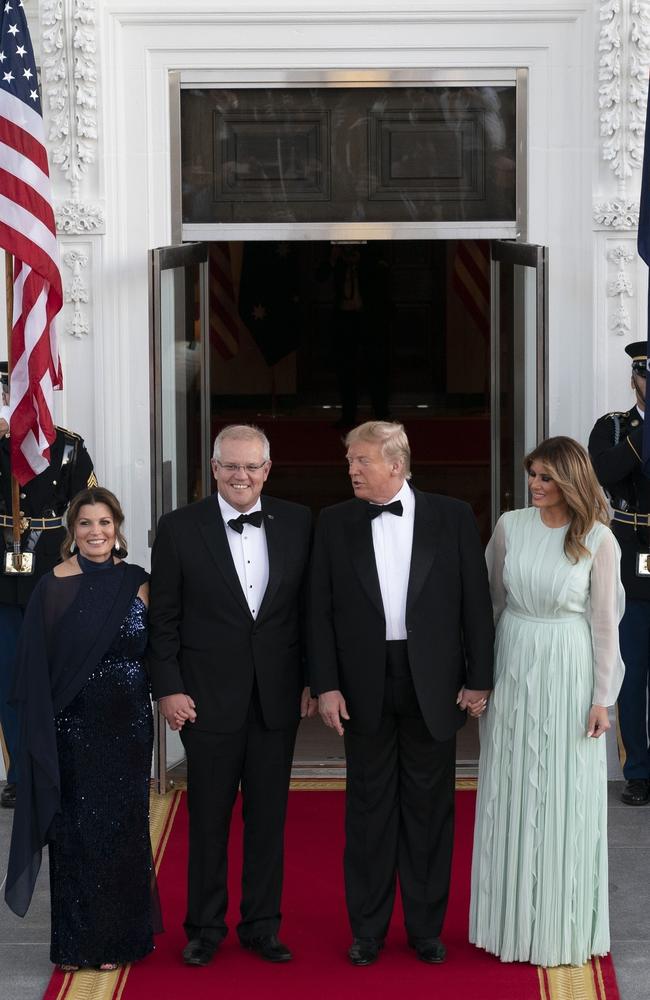 Scott Morrison and his wife Jennifer with President Donald Trump and his wife Melania dressed in their best for the state dinner. Picture: BACKGRID Australia