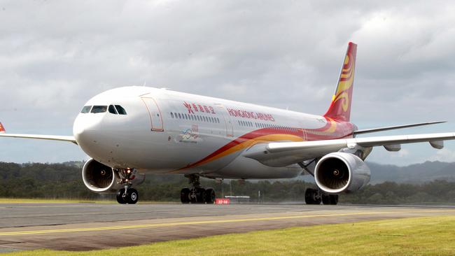 A Hong Kong Airlines flight arrives on the Gold Coast. Photo: Mike Batterham