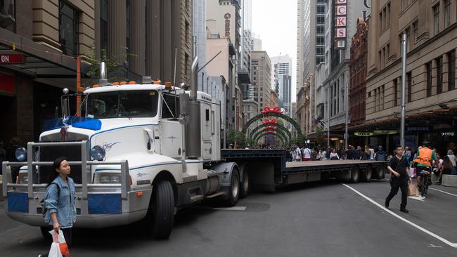 Semi-trailers and concrete bollards were used to block roads throughout Sydney.