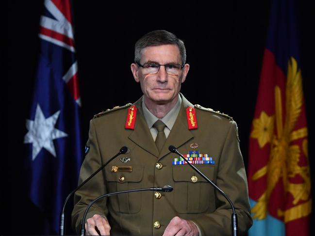 CANBERRA, AUSTRALIA - NOVEMBER 19: Chief of the Australian Defence Force (ADF) General Angus Campbell delivers the findings from the Inspector-General of the Australian Defence Force Afghanistan Inquiry on November 19, 2020 in Canberra, Australia. A landmark report has shed light on alleged war crimes by Australian troops serving in Afghanistan. (Photo by Mick Tsikas - Pool/Getty Images)