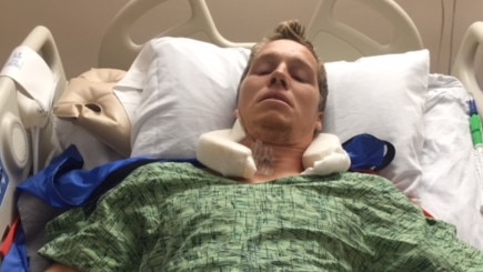 Sam in hospital after his fall in 2016. 