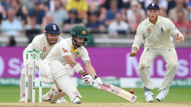 Matthew Wade pulls out a reverse sweep to reach his ton. Picture: Getty Images