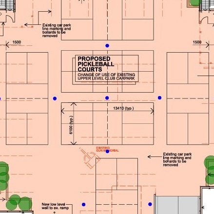 Plans showing the six pickleball courts proposed for the rooftop car park at Pittwater RSL in Mona Vale.