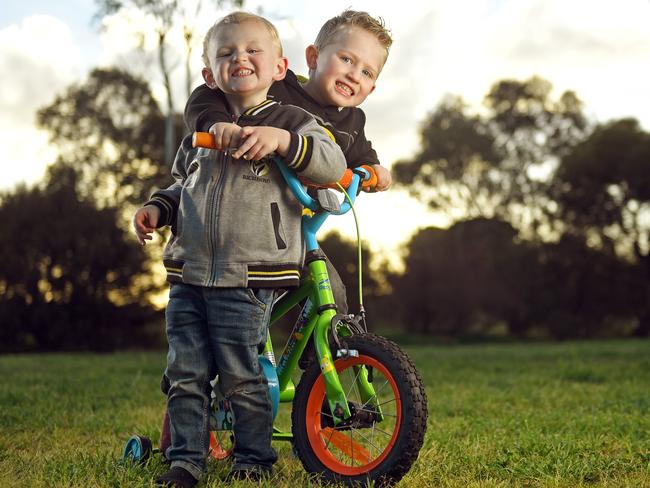 Marley Heinze, 4, who has asthma, with his brother Max Heinze-Faulkner. Picture: Tom Huntley