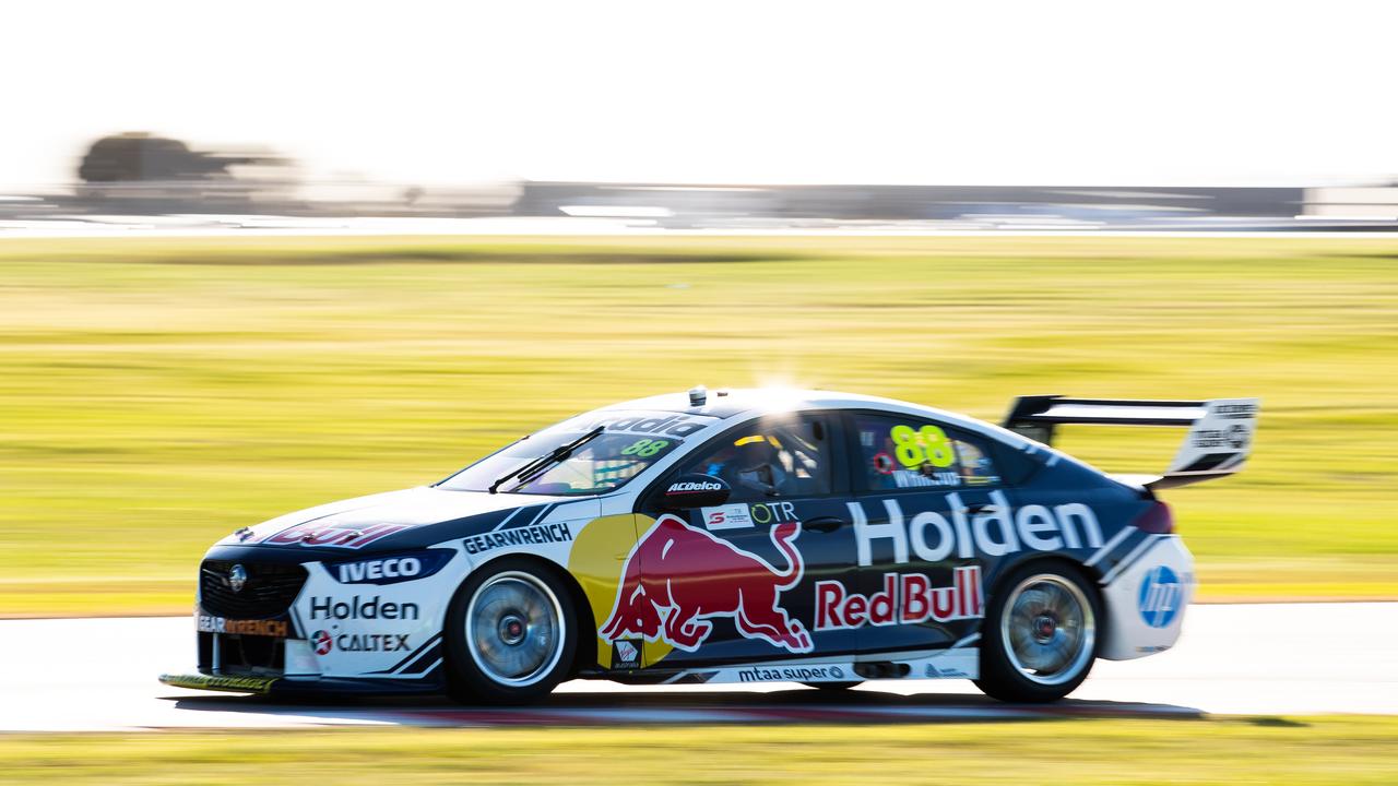 Jamie Whincup steers his Red Bull Holden Racing Team Commodore at Tailem Bend.