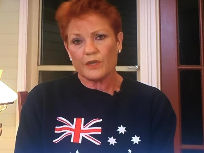 Senator Pauline Hanson on Sky News with Andrew Bolt. Picture: Supplied