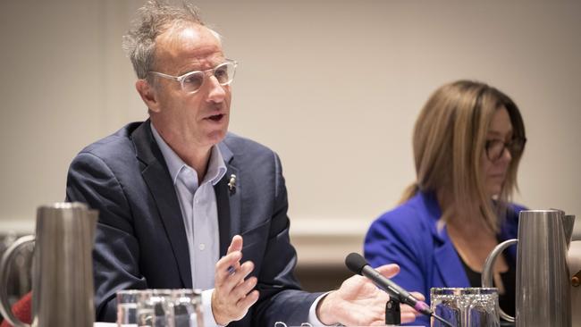 Grocery prices senate hearing, Senators Nick McKim and Tammy Tyrrell at the Grand Chancellor. Picture: Chris Kidd