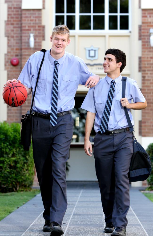 Rocco Zikarsky with Northside Wizards and Queensland teammate Lebron Brooks during his time at Brisbane Grammar School. Picture: Steve Pohlner